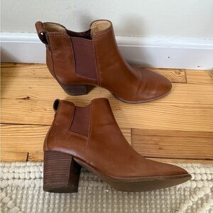 Madewell Cognac Leather Chelsea Heeled Booties